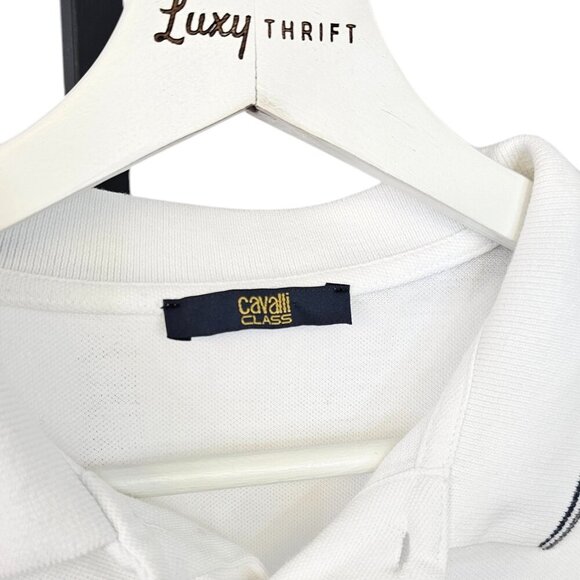 Roberto Cavalli Class Mens Short Sleeve Henley Polo Shirt, White - Picture 7 of 8